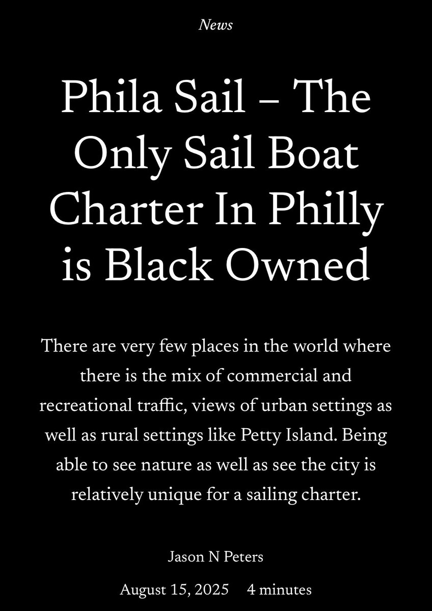 Philly Plain Dealer (@plainphilly) on Twitter photo NEW: Did you know that there is only one sailboat charter in Philadelphia? Did you know that it's Black owned?
Meet <a href="/PhilaSail/">Phila Sail - Sailing on SV First Light</a> owned by James Jackson, offering Sunset Cruises throughout the Summer!
phillyplaindealer.com/2025/08/15/phi… NEW: Did you know that there is only one sailboat charter in Philadelphia? Did you know that it's Black owned?
Meet <a href="/PhilaSail/">Phila Sail - Sailing on SV First Light</a> owned by James Jackson, offering Sunset Cruises throughout the Summer!
phillyplaindealer.com/2025/08/15/phi…