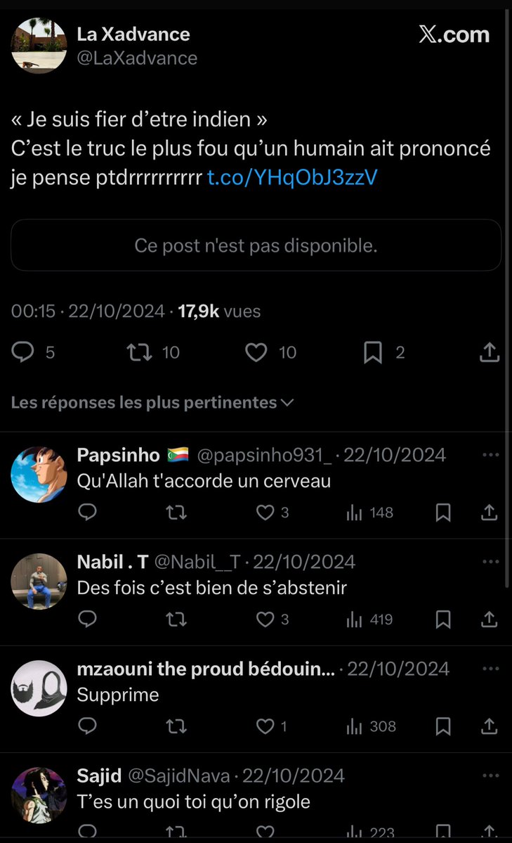 J O K E R 🇩🇿🇵🇸 (@thejokerof95) on Twitter photo <a href="/LaXadvance/">La Xadvance</a> Balti est une mrd mais toi t'es clairement pas mieux le raciste
Tu crois que les gens ont oublié tes tweets racistes sur l'Inde <a href="/LaXadvance/">La Xadvance</a> Balti est une mrd mais toi t'es clairement pas mieux le raciste
Tu crois que les gens ont oublié tes tweets racistes sur l'Inde