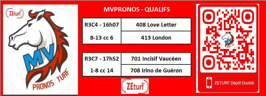 MV Pronos Turf (@mvpronosturf) on Twitter photo ๐๐Tournoi 16 2025 - MVPronos <a href="/ZEturfFr/">ZEturf ๐</a>
- 11 au 24 Aoรปt 2025๐๐
QUALIFS - #MVPronos160825
๐ค 60โฌ ร partager ๐ค
#zeturf #CoursesHippiques #Turf #TeamParieurs #pronos #Concours #freebet ๐๐Tournoi 16 2025 - MVPronos <a href="/ZEturfFr/">ZEturf ๐</a>
- 11 au 24 Aoรปt 2025๐๐
QUALIFS - #MVPronos160825
๐ค 60โฌ ร partager ๐ค
#zeturf #CoursesHippiques #Turf #TeamParieurs #pronos #Concours #freebet