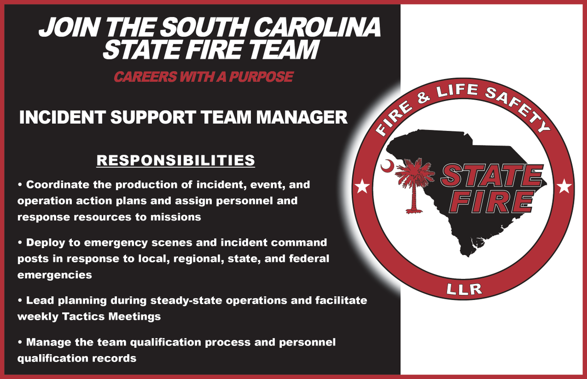 Looking for a purpose-driven career where you can take pride in something greater than yourself? Join the SC State Fire team and help us fulfill our mission: to be the focal point for service and support, to save lives and property. 

Apply today: governmentjobs.com/careers/sc/llr…