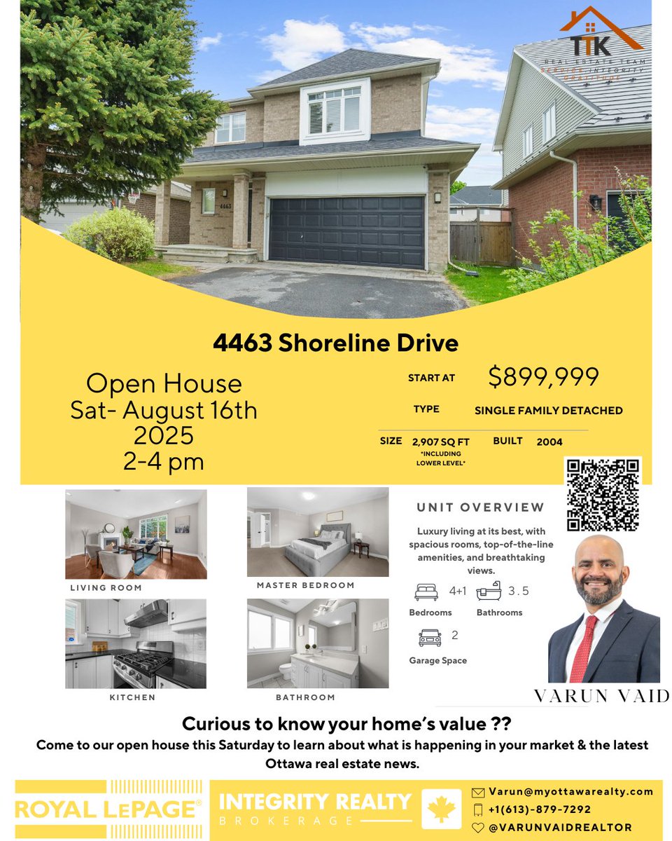V4runVaid's tweet photo. Open House This Weekend!
🏡 4463 Shoreline Drive, Riverside South
🗓 Saturday August 15th | 2–4 PM
Step into elegance! This beautifully upgraded home offers the perfect blend of comfort and style in one of Ottawa’s most sought-after neighbourhoods. https://t.co/C5i5W23s0w