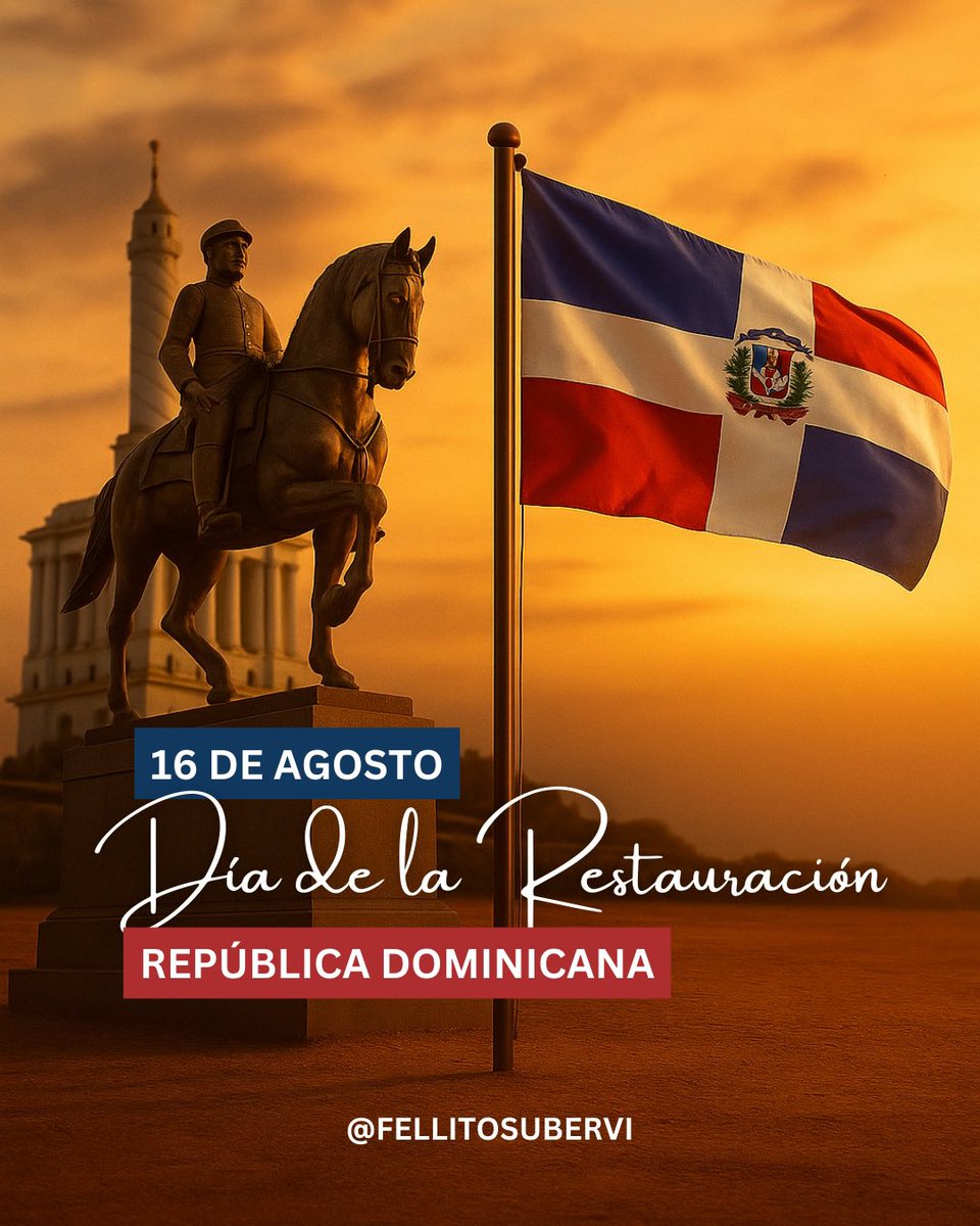 El 16 de agosto de 1863, el pueblo dominicano se levantó con valor para restaurar su independencia. Hoy honramos esa gesta heroica que nos recuerda: la libertad se conquista y se defiende siempre. 🇩🇴 

#DíaDeLaRestauración #OrgulloDominicano