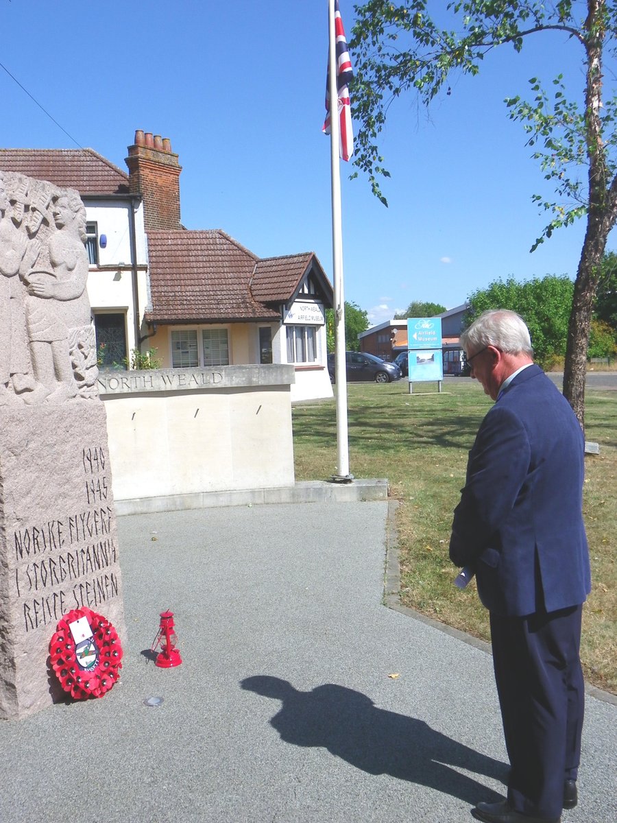 The 80th anniversary of VJ Day was marked in North Weald with the lighting of the Ruby Red Light of Peace and the laying of a wreath at the Debt of Honour and Norwegian War Memorial.
The wreath was laid by <a href="/NorthWealdPC/">North Weald PC</a> chairman councillor Alan Buckley.

cutt.ly/NWPC-VJDay