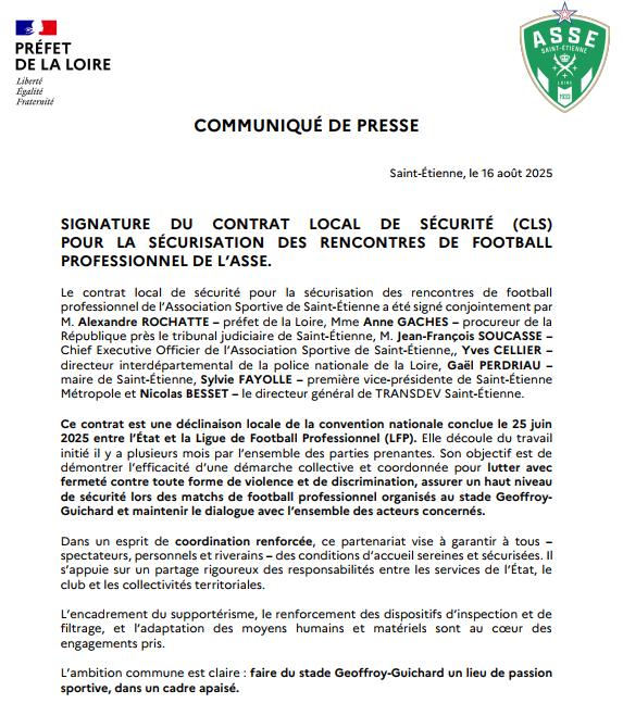 Image de Préfet de la Loire - [Communiqué  de presse] Signature du contrat local de sécurité (#CLS) pour la  sécurisation des renc