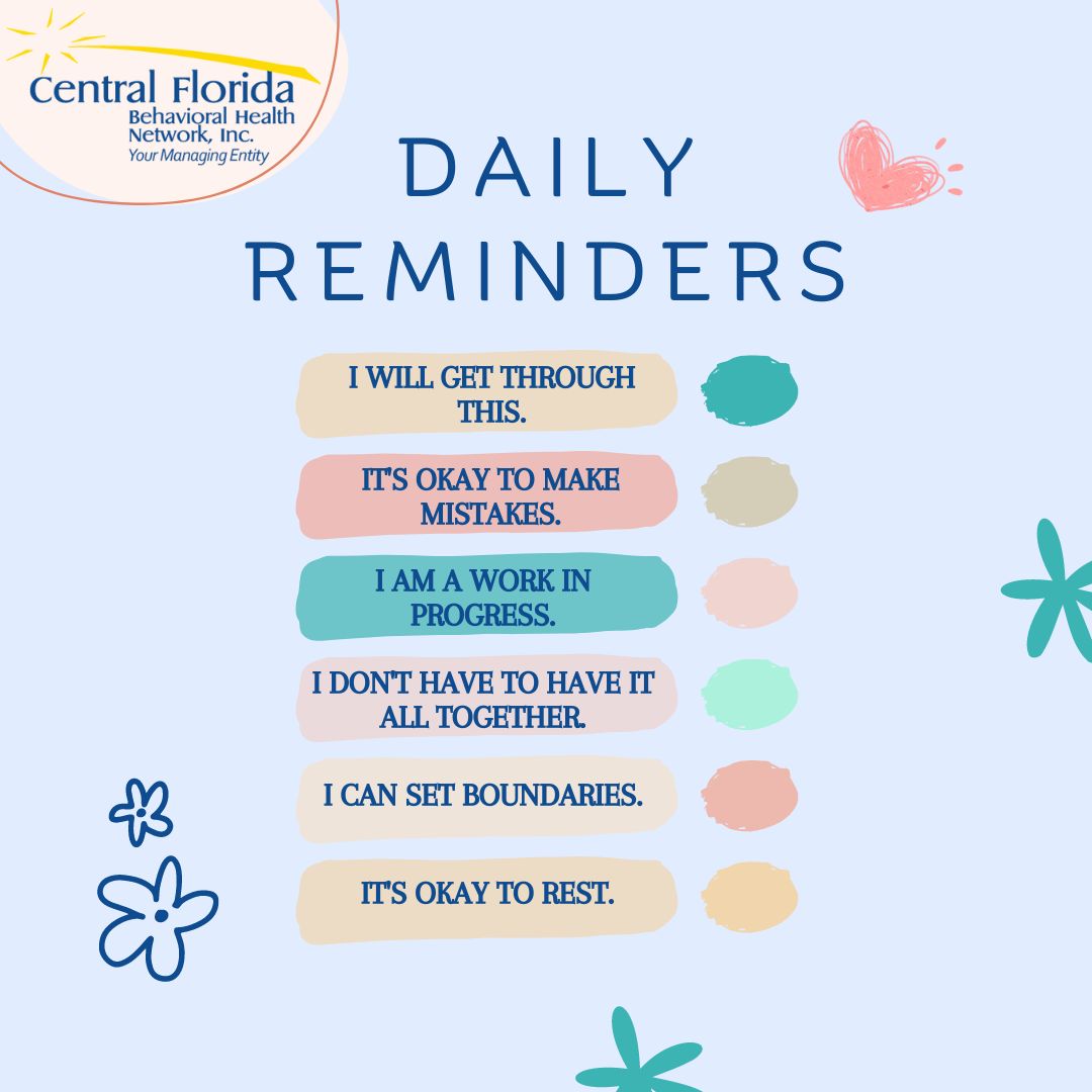 CFBHNetwork's tweet photo. 🌿 Daily Mental Health Reminders 🌿
 Your mental health matters every day, not just on the hard ones. These simple reminders can help ground you, guide you, and give your mind the space it needs to heal and grow.

#SelfCare #DailyReminders #MindfulLiving. https://t.co/NeUMplldr9