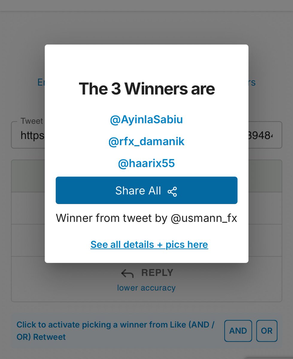 يمن الايمان والحكمة (@t039tt4) on Twitter photo Congratulations To All Winners 🏆
1- <a href="/AyinlaSabiu/">sabiu ayinla</a>
2- <a href="/rfx_damanik/">R.Fx.Damanik</a>
3-<a href="/haarix55/">H A R I S 🔥</a>
Draw ID ; 1755346307327 Congratulations To All Winners 🏆
1- <a href="/AyinlaSabiu/">sabiu ayinla</a>
2- <a href="/rfx_damanik/">R.Fx.Damanik</a>
3-<a href="/haarix55/">H A R I S 🔥</a>
Draw ID ; 1755346307327