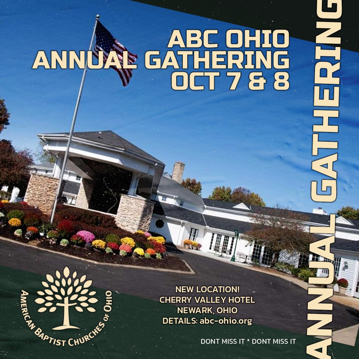 ABCofOhio's tweet image. REGISTER NOW for the 199th Annual Gathering of the American Baptist Churches of Ohio October 7-8 at The Cherry Valley Hotel in Newark, Ohio. Note that this is a new location! Register at abc-ohio.org