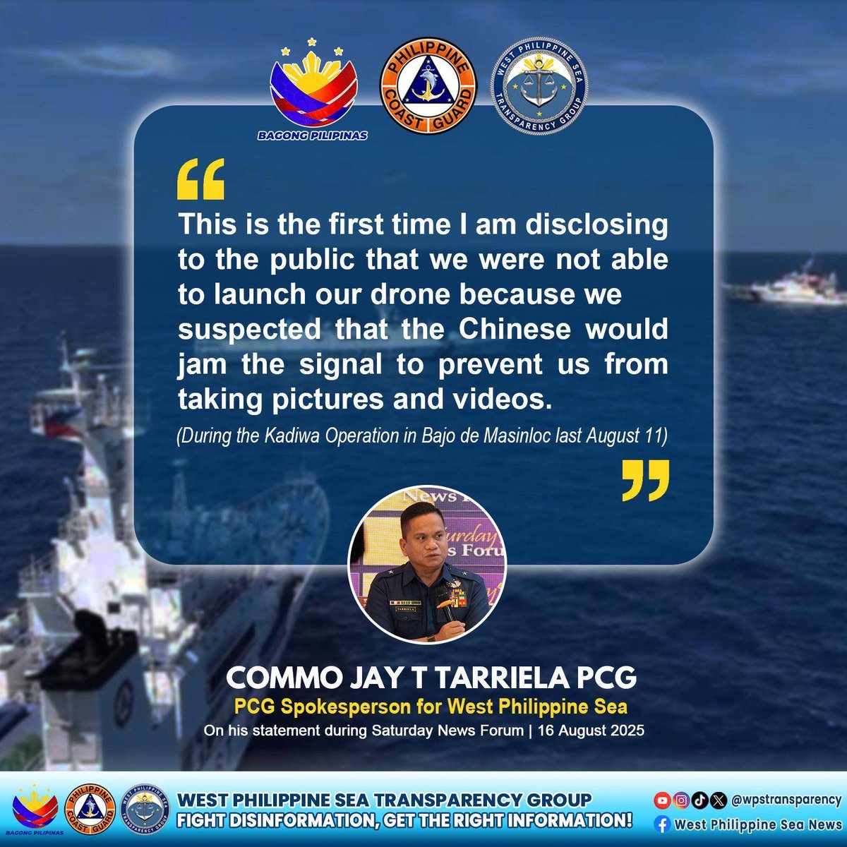 West Philippine Sea Transparency Group (@wpstransparency) on Twitter photo ๐๐๐ ๐๐๐๐๐๐๐๐๐ ๐๐๐๐๐๐๐๐๐ ๐๐๐๐๐๐๐ ๐๐๐๐๐๐ ๐๐๐๐๐๐
๐๐๐๐๐๐ ๐๐๐๐๐๐๐๐๐๐ ๐๐๐๐๐๐ ๐๐
๐๐๐๐๐๐ ๐๐ ๐๐๐ ๐๐๐
During the ๐๐๐ญ๐ฎ๐ซ๐๐๐ฒ ๐๐๐ฐ๐ฌ ๐
๐จ๐ซ๐ฎ๐ฆ ๐จ๐ง ๐๐ฎ๐ ๐ฎ๐ฌ๐ญ 16, 2025, Commodore Jay T. Tarriela, PCG ๐๐๐ ๐๐๐๐๐๐๐๐๐ ๐๐๐๐๐๐๐๐๐ ๐๐๐๐๐๐๐ ๐๐๐๐๐๐ ๐๐๐๐๐๐
๐๐๐๐๐๐ ๐๐๐๐๐๐๐๐๐๐ ๐๐๐๐๐๐ ๐๐
๐๐๐๐๐๐ ๐๐ ๐๐๐ ๐๐๐
During the ๐๐๐ญ๐ฎ๐ซ๐๐๐ฒ ๐๐๐ฐ๐ฌ ๐
๐จ๐ซ๐ฎ๐ฆ ๐จ๐ง ๐๐ฎ๐ ๐ฎ๐ฌ๐ญ 16, 2025, Commodore Jay T. Tarriela, PCG