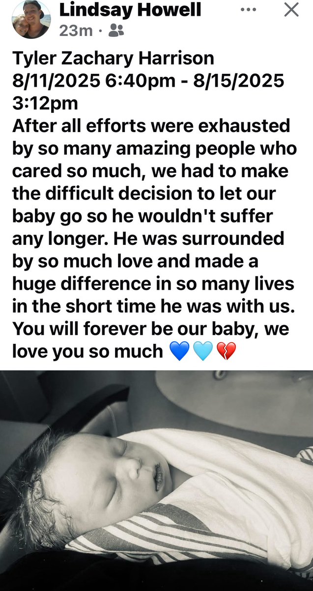 Good morning ☀️ 
Please say some prayers for Lindsay, Justin, and little Justin. Along with everyone. We are just heartbroken. This is such a sad time in our family. We know baby Tyler is with Jesus. now for us to hold the family together. 💙💙✝️🙏💟