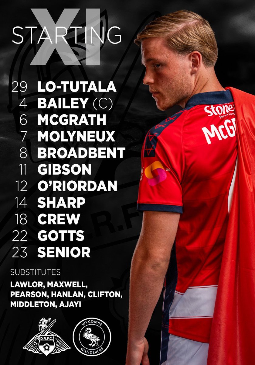 drfc_official's tweet photo. TEAM | Your Rovers side to face Wycombe Wanderers this afternoon. 

It's five changes from the side that started at Mansfield last weekend with McGrath, Senior, Gotts, Gibson and Sharp into the XI

🔴 #drfc ⚪️ https://t.co/z0h8QhacvN