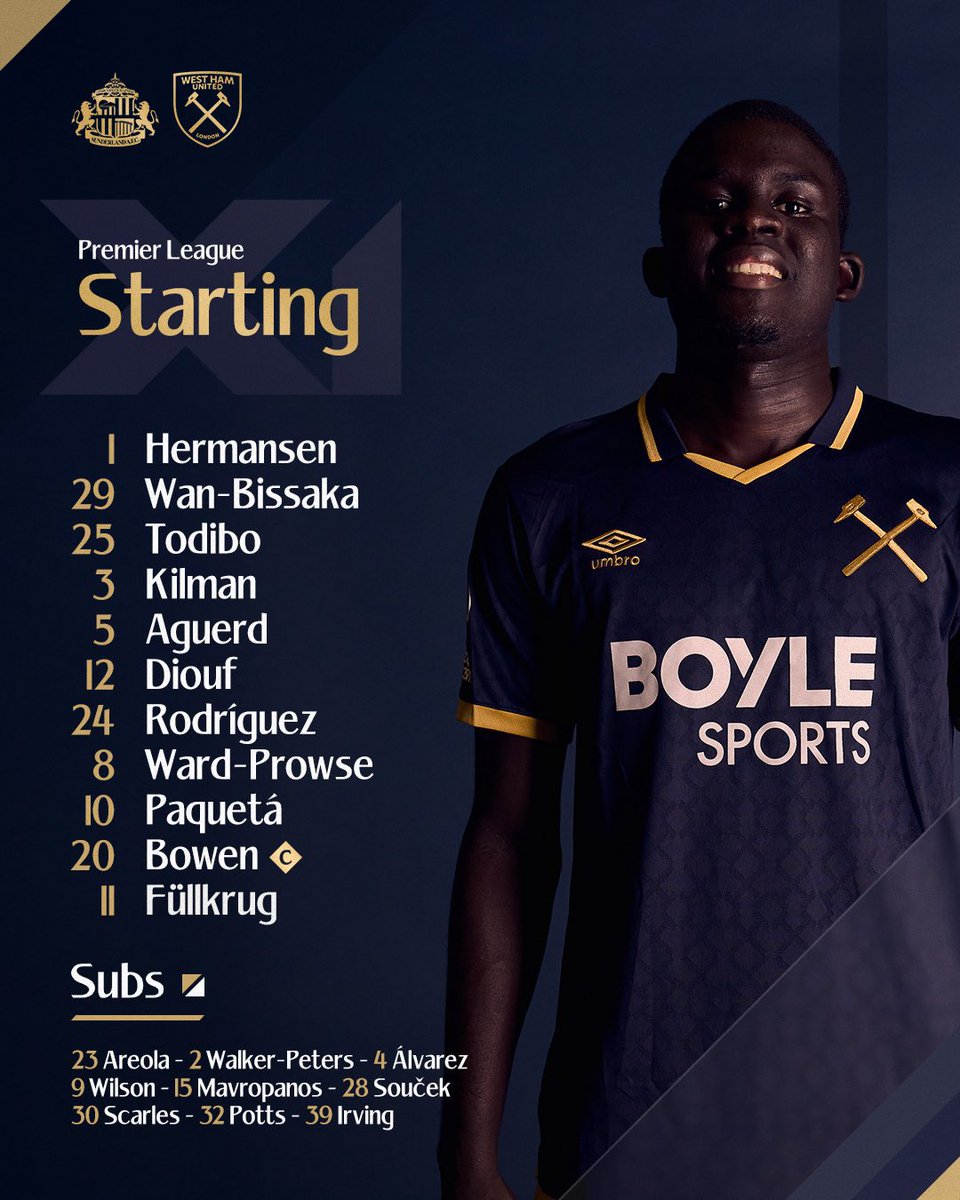 Sunderland vs West Ham

El Hadji Malick Diouf va disputer ses premières minutes en #PremierLeague 

Habib Diarra est également titulaire