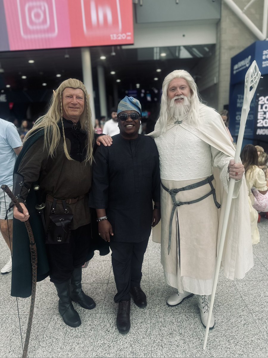 UncleChike_'s tweet photo. We stopped at Excel London to see Gandalf and his crew. I disguised as a Yoruba Angel https://t.co/cxWhrqsCSb