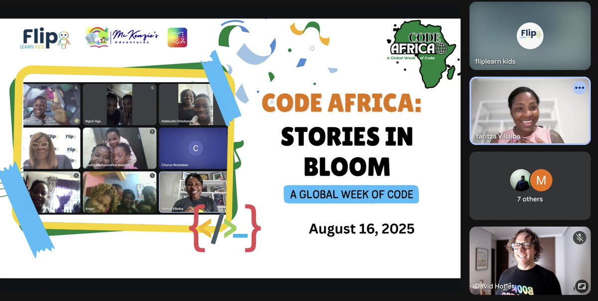 dhotler's tweet photo. SO INSPIRED!! Watching the amazing students taking part in the Global Hour of Code present their @BookCreatorApp project journals from the past week of work on #CODEAFRICA by @YaritzaV_ and @fliplearnK https://t.co/J4D0hfnOcG