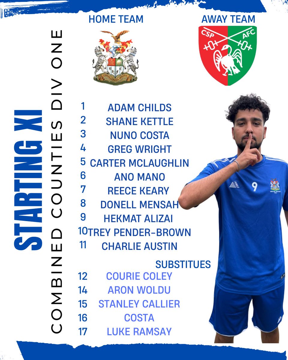 Starting 11 for our game against <a href="/csp_afc/">Chalfont St Peter</a> 
🧨Shane returns to the team 
💡Charlie in the middle 
🏹Hekmat leads the line 
Come on the brook 
#UTB