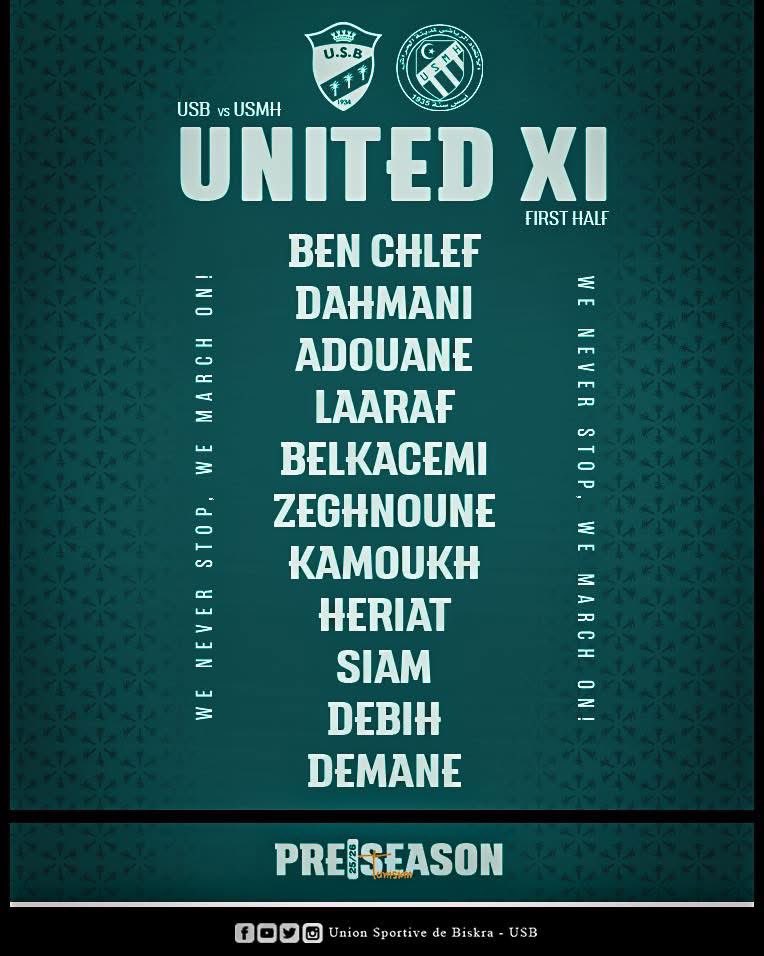 USBiskra_Fans's tweet photo. 📋| تشكيلة الشوط الاول (First Half XI)

#USBvsUSMH | #TeamUSB 🌴 https://t.co/iIe5XmeMPA