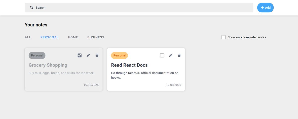 ritik65477's tweet image. 🚀Day 40 of My Web Dev Journey – ReactJS
Last 3 days,I built a Notes App with:
🔹 Zustand
🔹 Modal (createPortal)
🔹 Form Validation + Edit
🔹 Search,Category & Completed Filters
🔹 Persistence
📖 Blog: ritikwebdev.hashnode.dev/day-40-how-i-b…
#ReactJS #100DaysOfCode #CodeNewbie #LearnInPublic