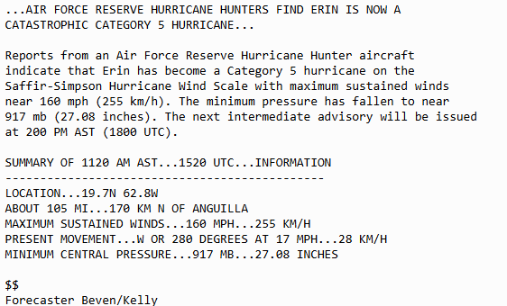 HollySanchezSFM's tweet image. OFICIAL: #HuracanErin alcanza la categoría-5