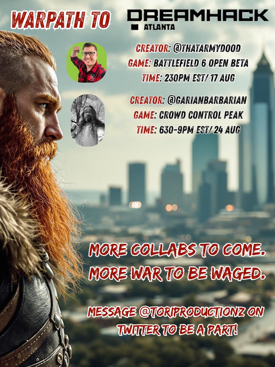 ToriProductionz's tweet image. So far, I have two collabs locked and loaded with the legends @ThatArmyDood tomorrow for my first experience in @Battlefield at 230pm EST, and then @GarianBarbarian and I attempt to climb Mt. HackFail in Crowd Control PEAK on the 24th from 630-9pm EST.

If you would like to be a…