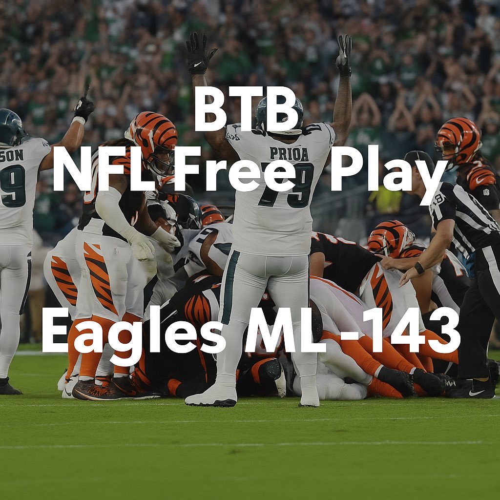 BeatinTheBookie's tweet photo. BTB NFL FREE PLAY 

Eagles ML -143 (1u) https://t.co/b3qcJDt0nC