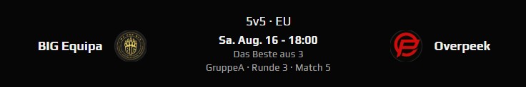 Alex | FrankfurterTyp (@frankfurtertyp) on Twitter photo Nachdem ich gestern zeitlich leider passen musste, bin ich heute für den <a href="/ESLImpact/">ESL Impact</a> Qualifier mit <a href="/BIG_EQUIPA/">BIG EQUIPA</a> am Start!
Um 18:00 Uhr CET treffen die Mädels auf #Overpeek im BO3 und kämpfen um die nächste Runde.
📺twitch.tv/BIGCLANgg Nachdem ich gestern zeitlich leider passen musste, bin ich heute für den <a href="/ESLImpact/">ESL Impact</a> Qualifier mit <a href="/BIG_EQUIPA/">BIG EQUIPA</a> am Start!
Um 18:00 Uhr CET treffen die Mädels auf #Overpeek im BO3 und kämpfen um die nächste Runde.
📺twitch.tv/BIGCLANgg