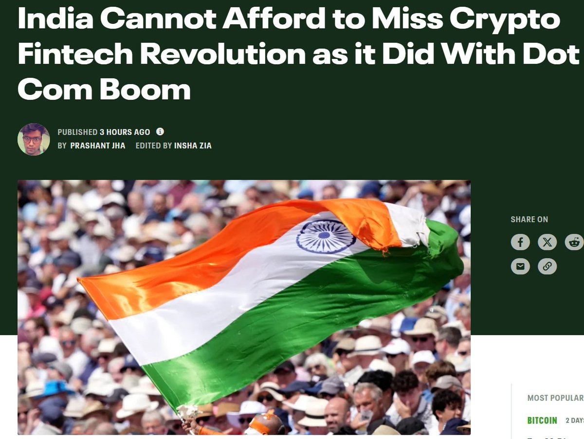 🇮🇳India risks repeating its dot-com era mistake with crypto. 

Despite massive adoption, unclear rules + high taxes are driving talent abroad. 

Here’s a quick breakdown 🧵..👇