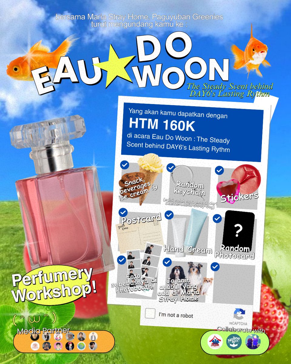 In Collaboration with Maria Stray Home, Paguyuban Greenies has invited you to :

☀️🐠𝑬𝒂𝒖 𝒅𝒐 𝑾𝒐𝒐𝒏 : 𝑻𝒉𝒆 𝑺𝒕𝒆𝒂𝒅𝒚 𝑺𝒄𝒆𝒏𝒕 𝒃𝒆𝒉𝒊𝒏𝒅 𝑫𝑨𝒀6’𝒔 𝑳𝒂𝒔𝒕𝒊𝒏𝒈 𝑹𝒉𝒚𝒕𝒉𝒎🐠☀️

📆 : Saturday, September 6th 2025
📍 : Cozwin Cafe &amp; Ice Cream, Jatinegara, Jakarta