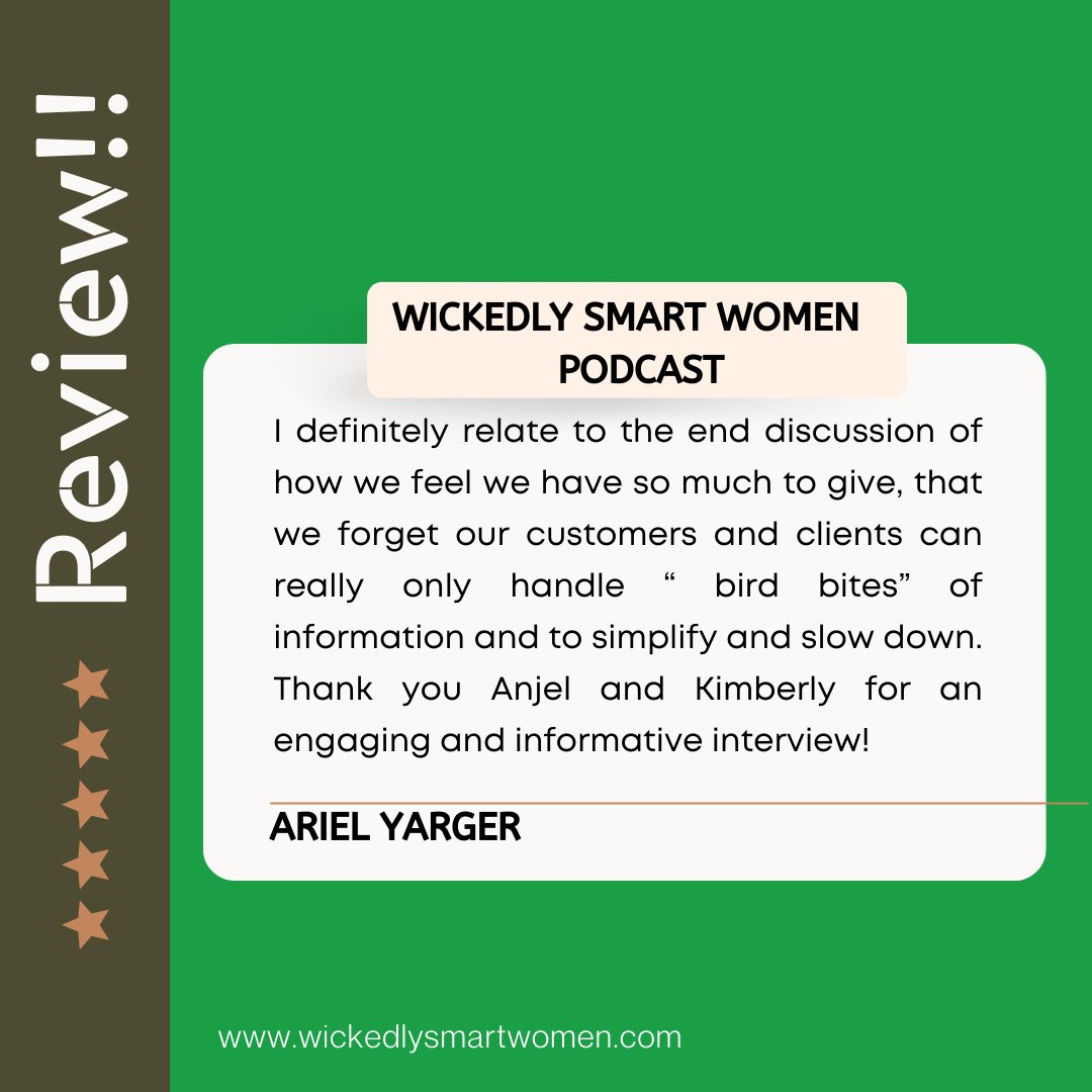 Thank you so much for taking time out of your day to leave us this feedback. It’s always a joy to find new listeners for our show. Thank you so much. 💕

🥳 wickedlysmartwomen.com

#podcastreviews #Wickedlysmartwomenpodcast #podcasters #podcasterlife