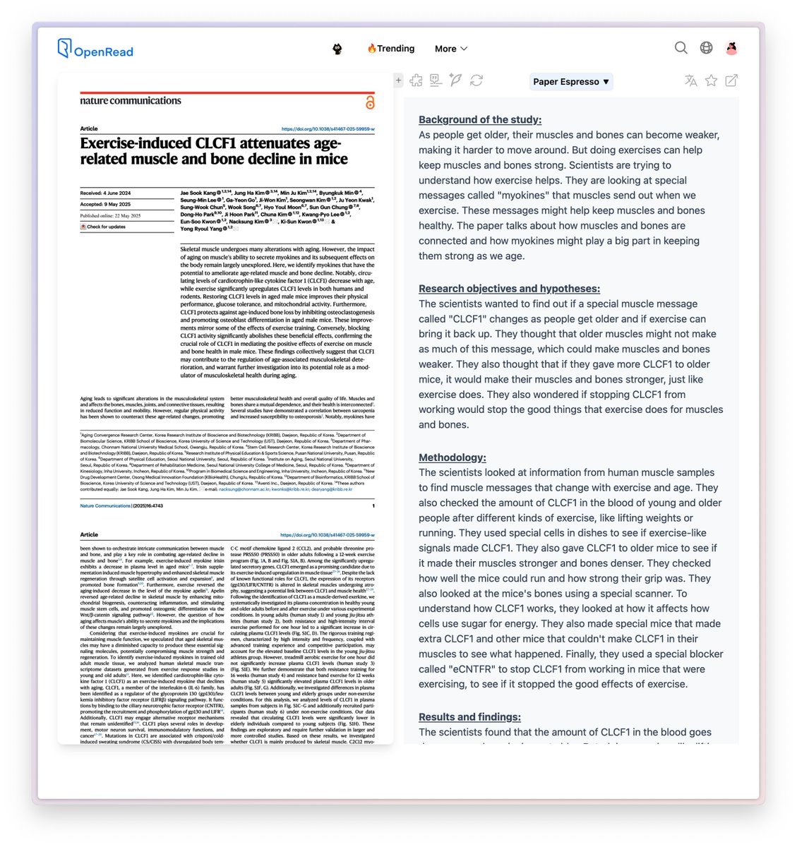 BensenHsu (@bensenhsu) on Twitter photo <a href="/spectatorindex/">The Spectator Index</a> Breakdown of the paper behind it:
Title: Exercise-induced CLCF1 attenuates age-related muscle and bone decline in mice
As people get older, their muscles and bones can become weaker, making it harder to move around. But doing exercises can help keep muscles and bones strong. <a href="/spectatorindex/">The Spectator Index</a> Breakdown of the paper behind it:
Title: Exercise-induced CLCF1 attenuates age-related muscle and bone decline in mice
As people get older, their muscles and bones can become weaker, making it harder to move around. But doing exercises can help keep muscles and bones strong.