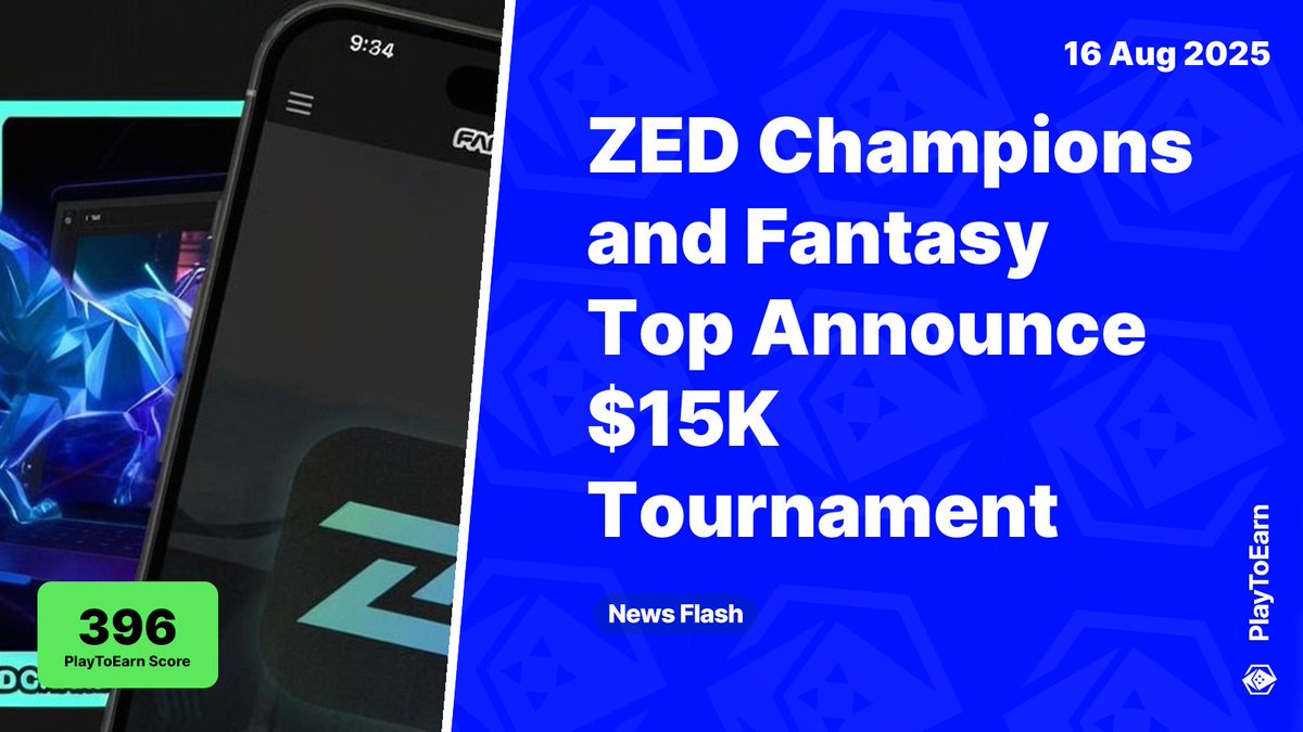PlayToEarn (@playtoearn) on Twitter photo ZED Champions and Fantasy Top Announce $15K Tournament Starting August 18 ๐
PlayToEarn Score: 396 ๐
๐ฐ <a href="/zed_champions/">ZED CHAMPIONS</a> is partnering with <a href="/fantasy_top_/">fantasy.top</a> for a unique tournament combining gameplay and social media engagement, with $15K in $ZED tokens up for grabs!
Read more ๐งต ZED Champions and Fantasy Top Announce $15K Tournament Starting August 18 ๐
PlayToEarn Score: 396 ๐
๐ฐ <a href="/zed_champions/">ZED CHAMPIONS</a> is partnering with <a href="/fantasy_top_/">fantasy.top</a> for a unique tournament combining gameplay and social media engagement, with $15K in $ZED tokens up for grabs!
Read more ๐งต