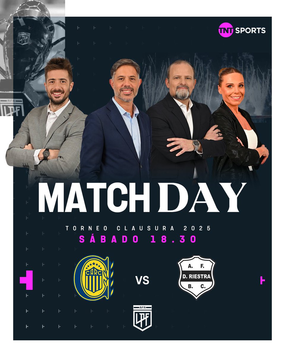 ¡SÁBADO DE FÚTBOL! 🏟️ 

Rosario Central recibe a Riestra desde las 18:30 y lo vivís en vivo con el equipo de TNT Sports.

🎙️ <a href="/ferlingiardi/">Fernando Lingiardi</a>- <a href="/fabig08/">Fabián Godoy</a> - <a href="/nico_latini/">Nico Latini</a> - <a href="/meryonega/">Maria del Mar Onega</a>