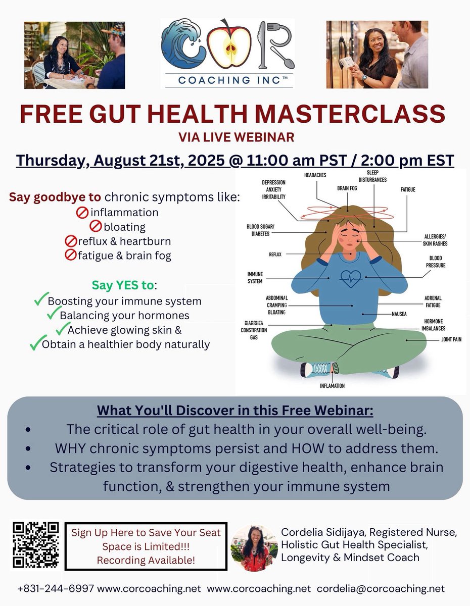CorCoachingInc's tweet photo. Feeling stuck in a cycle of symptoms that just won’t go away?

Your gut is most likely the missing piece to your health puzzle.

Join me for my FREE Gut Health Masterclass that will give you the clarity, tools, &amp;strategies you need to address the real root causes of your health����🏾 https://t.co/RI26Xp0Wcr