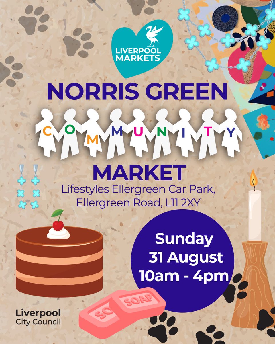 Liverpool City Council (@lpoolcouncil) on Twitter photo Our latest community market will be open for business at the end of the month!
Norris Green Market will take place on Sunday 31 Aug, 10am-4pm, in Lifestyles Ellergreen Car Park, L11 2XY.
Interested in trading? – email liverpoolmarkets@liverpool.gov.uk Our latest community market will be open for business at the end of the month!
Norris Green Market will take place on Sunday 31 Aug, 10am-4pm, in Lifestyles Ellergreen Car Park, L11 2XY.
Interested in trading? – email liverpoolmarkets@liverpool.gov.uk