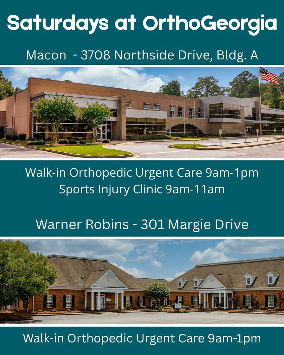 orthogeorgia's tweet photo. Orthopedic Care When You Need It! 
https://t.co/L2urAC4FsH

#orthopedics #sportsmedicine #SaturdayHours #sportsinjury #sportsinjuryclinic #walkinswelcome #CareWhenYouNeedIt #orthopedicexcellence https://t.co/LxXTHTELza