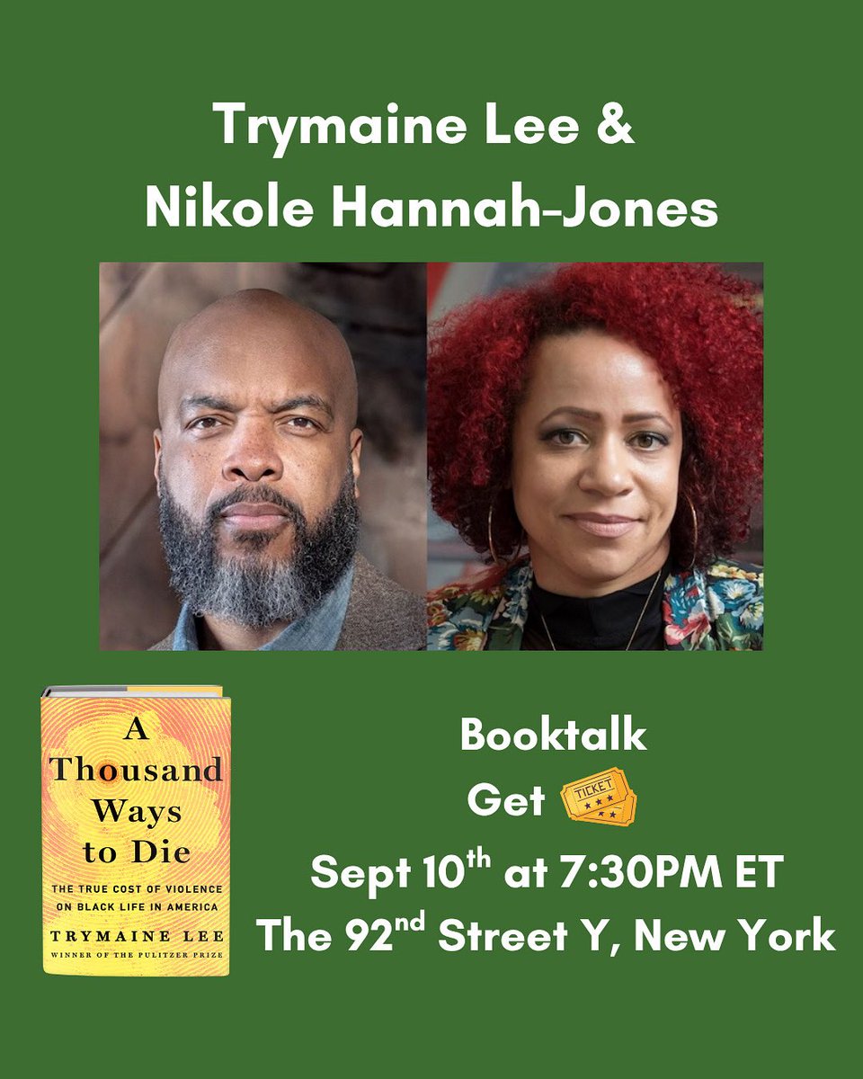 Join me in NYC for the first stop on the A Thousand Ways to Die book tour.
I’ll be at the 92nd Street Y in convo/w <a href="/nhannahjones/">Ida Bae Wells</a> on Sept 10, 7:30PM.

Tix —> 92ny.org/event/trymaine…
