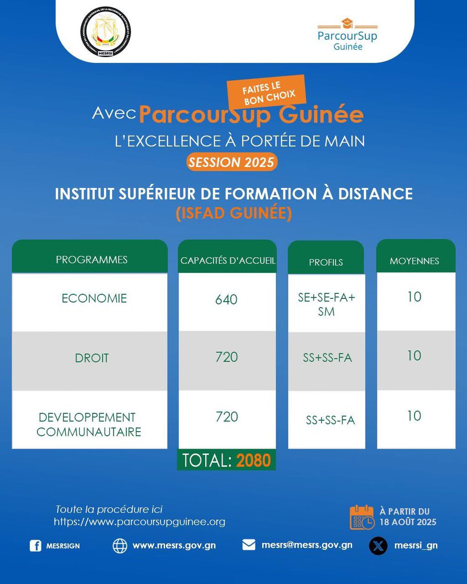 🎓 🇬🇳| 𝐎𝐅𝐅𝐑𝐄𝐒 𝐃𝐄 𝐅𝐎𝐑𝐌𝐀𝐓𝐈𝐎𝐍, 𝐂𝐀𝐏𝐀𝐂𝐈𝐓𝐄́𝐒 𝐃'𝐀𝐂𝐂𝐔𝐄𝐈𝐋 𝐄𝐓 𝐌𝐎𝐘𝐄𝐍𝐍𝐄𝐒 𝐃'𝐀𝐂𝐂𝐄̀𝐒 𝐃𝐀𝐍𝐒 𝐋𝐄𝐒 𝐈𝐄𝐒 𝐏𝐔𝐁𝐋𝐈𝐐𝐔𝐄𝐒

#𝐄𝐧𝐬𝐞𝐢𝐠𝐧𝐞𝐦𝐞𝐧𝐭𝐒𝐮𝐩𝐞́𝐫𝐢𝐞𝐮𝐫 #𝐈𝐧𝐧𝐨𝐯𝐚𝐭𝐢𝐨𝐧 #𝐑𝐞𝐜𝐡𝐞𝐫𝐜𝐡𝐞