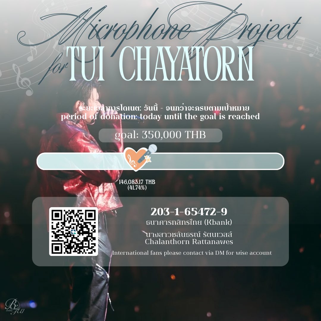 #MICforMTUIIII donation update
💫 16.08.2025 (8 PM)
🎤 146,083.17 / 350,000 THB (41.74%) 

🗓️ วันนี้ - จนกว่าจะครบตามจำนวน
(Today until the goal is reached)
🔗 x.com/bewithtui/stat…

———
#TuiChayatorn 
#LYKN #LYKYOU