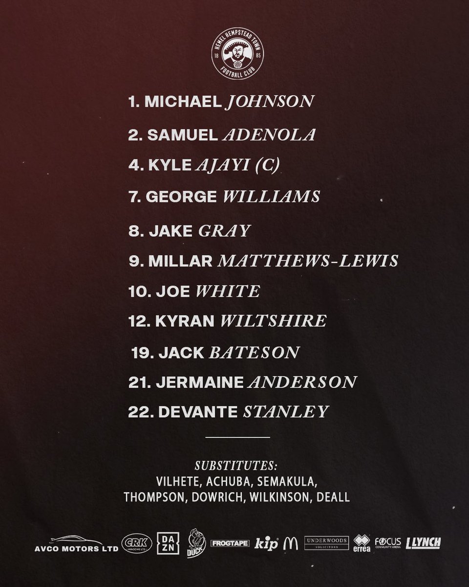 Lineup for today’s game away at Slough!