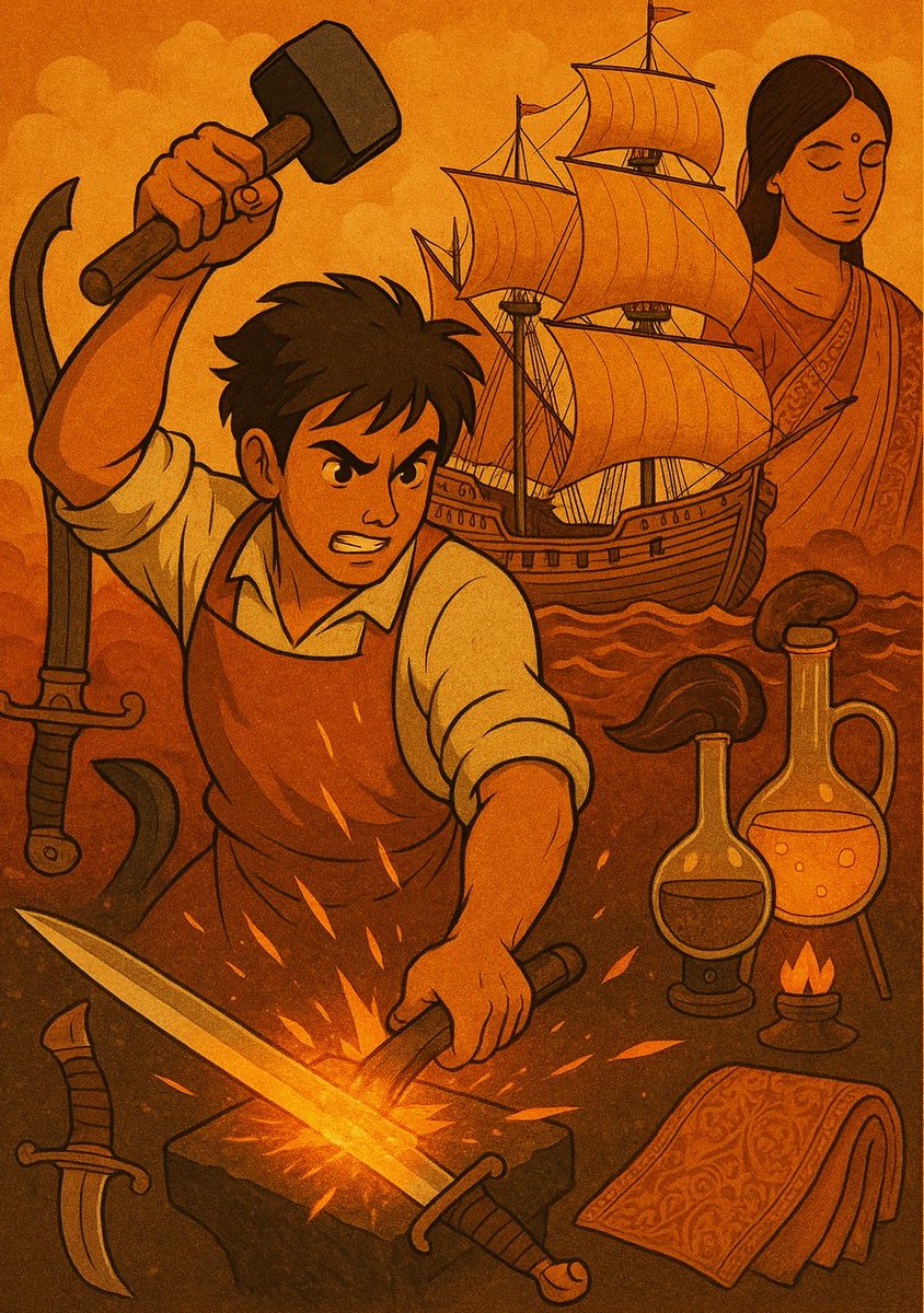 Windsofchange72's tweet photo. 🚨 Before colonization Bharat had:
🔹Steel that armed the world ⚔️
🔹Ships that ruled the seas 🚢
🔹Finest textiles prized by elites 👗
🔹Unparalleled Chemistry feats 🔥
🛑 Britain De-Industrialised India
📜History of “Make in India” 👇
✍🏻What they hid from u In 7 Tweets https://t.co/f9mhhE6wHN