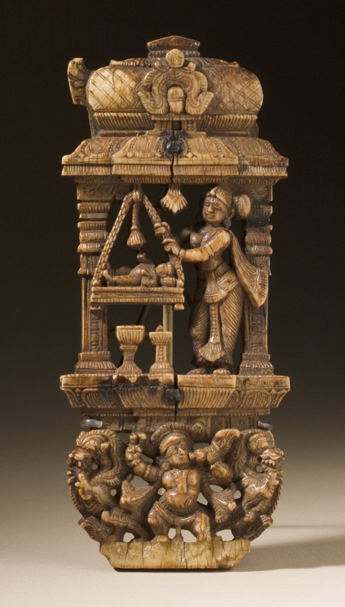 Baby Krishna in his cradle. MotherYashoda Swinging Baby Krishna.
Sculpture made from ivory.
India, Tamil Nadu, Madurai, 17th-18th century 
#Janmashtami