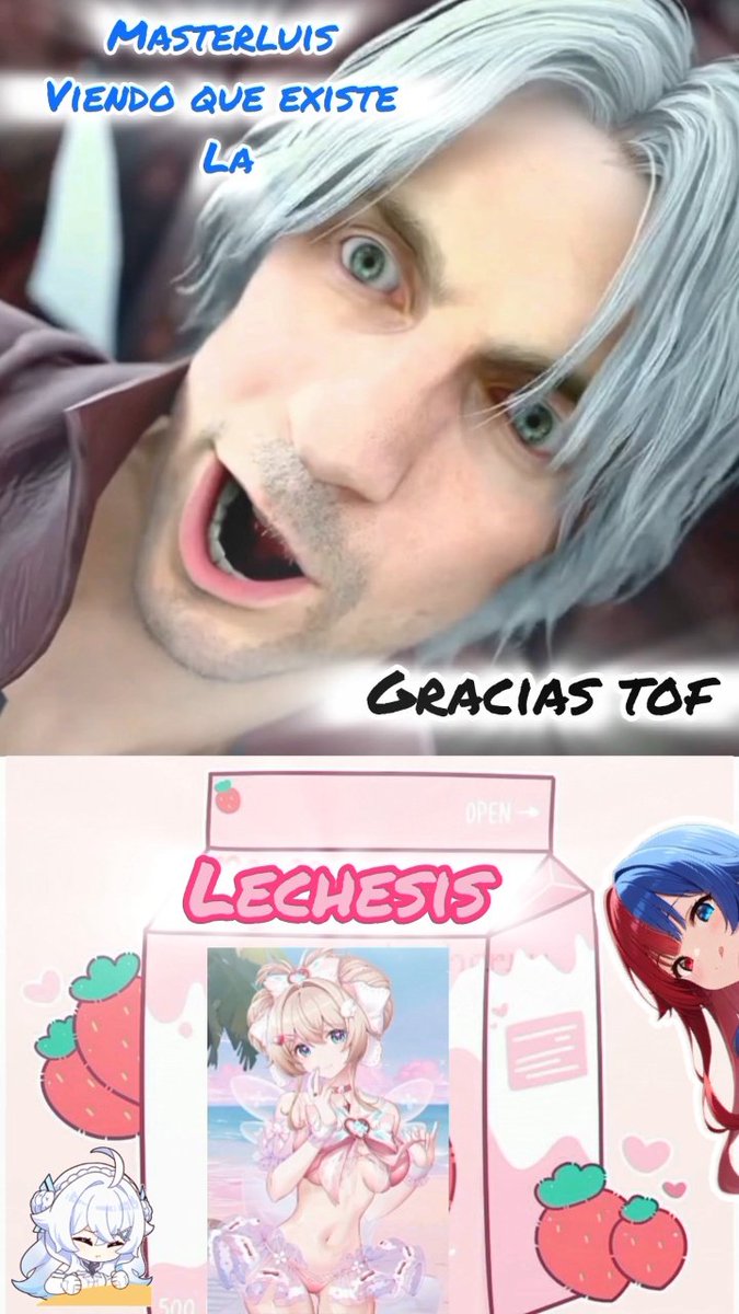 Masterluis2716's tweet photo. Lechesis ya anda en ventas de 🥛💯👌🏻
*Es meme no lo tomen literal 😂*
#toflechesis #幻塔 #toweroffantasy #ToFAnniversary #tofanmade https://t.co/GjEOh91rJs