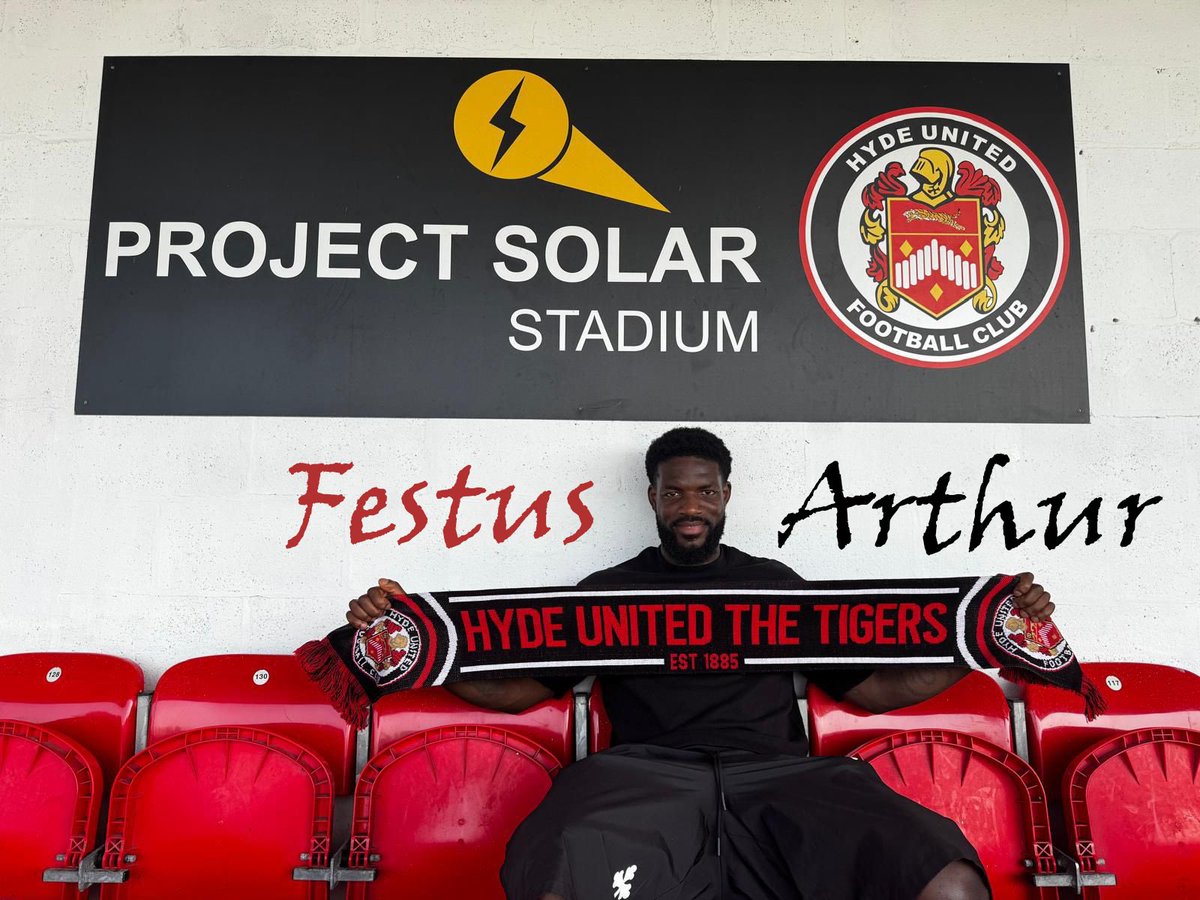 hydeunited's tweet photo. NEW SIGNING - Ahead of today’s game we have signed commanding central defender Festus Arthur! 25 year old Festus departed FC Halifax Town in the summer and has also played for Stockport County, Barrow and Southport. Welcome to the club Festus 🐯

#TigersHyde #HydeUnited #HUFC https://t.co/VtJKYwDeZy
