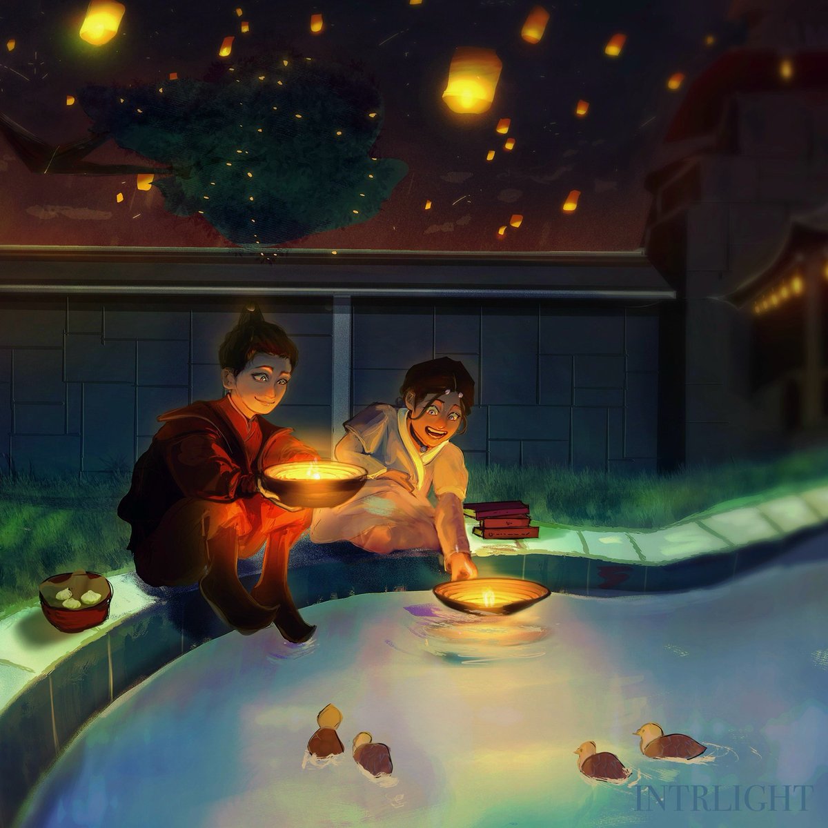 zk week day 7 : lantern 

baby Katara and Zuko sneaking away from the annual summit banquet to the little prince's favorite spot 🫶

and again (lol) this was a piece i commissioned from my fav ever <a href="/intrlightt/">intrlight</a> 🤍

#Zutara #ZutaraWeek2025 #ZutaraWeek