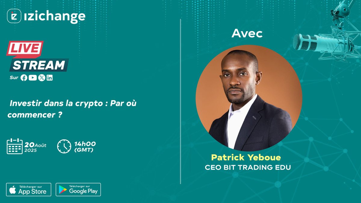 🤔 Envie d’investir dans la crypto mais vous ne savez pas par où commencer ?
 
Rejoignez-nous pour un LIVE exclusif avec Patrick Yeboue, CEO de BIT TRADING EDU, qui partagera son expertise pour vous aider à faire vos premiers pas en toute confiance.
 
📅 20 août 2025
⏰ 14h00 GMT