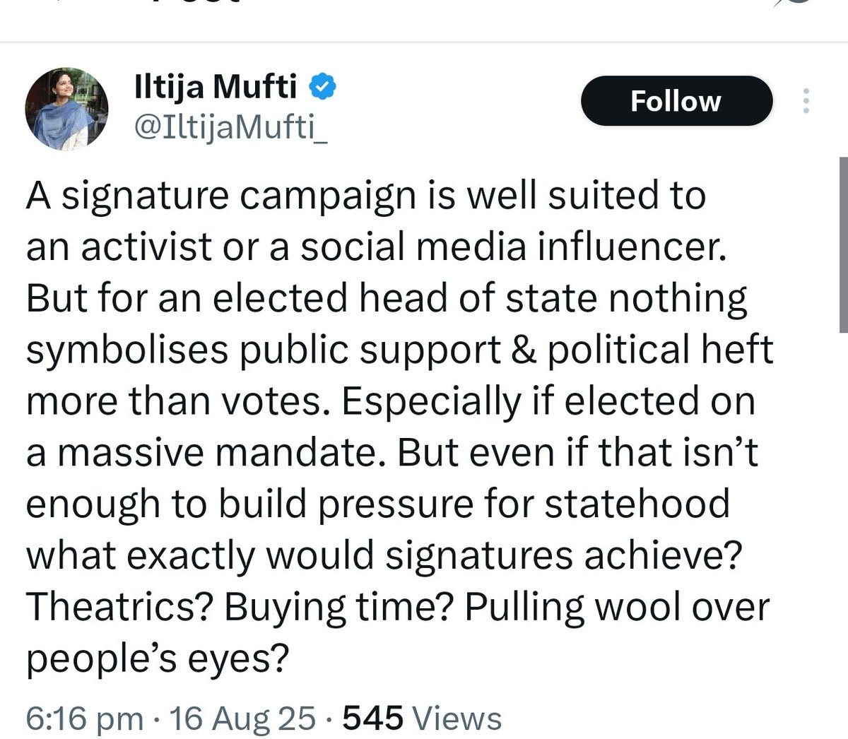 IfraJan_'s tweet photo. It is not the validity of the signature campaign that bothers them. 

What matters is that J&amp;K must remain a UT. https://t.co/uAS55m17oU