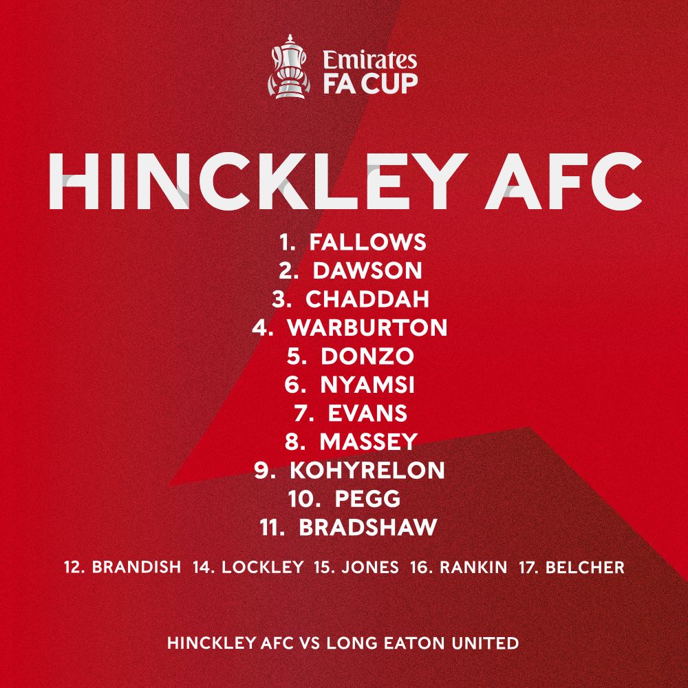 TEAM NEWS | We make two changes to the side that drew with Aylestone Park on Monday as Lucinee Donzo and Jared Bradshaw return.

This is our side to face <a href="/LongEatonUnited/">Long Eaton United FC</a> in the <a href="/EmiratesFACup/">Emirates FA Cup</a> 🔴🔵⬇️