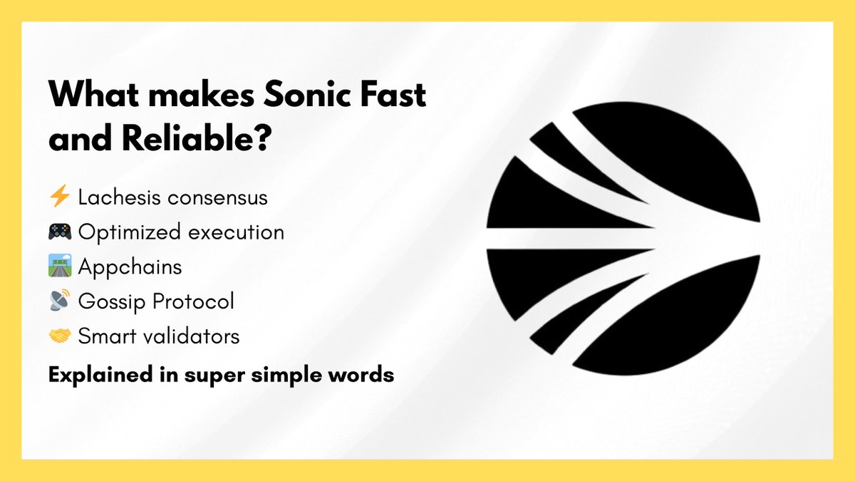 1/
Most blockchains feel like traffic jams. Slow, congested, frustrating. 

Sonic runs like bullet train of crypto:
- sub-second transactions
- smooth rides
- no waiting

But what makes $S/<a href="/SonicLabs/">Sonic</a> fast and reliable? 

Here’s the Sonic tech explained in super simple words 
👇🧵