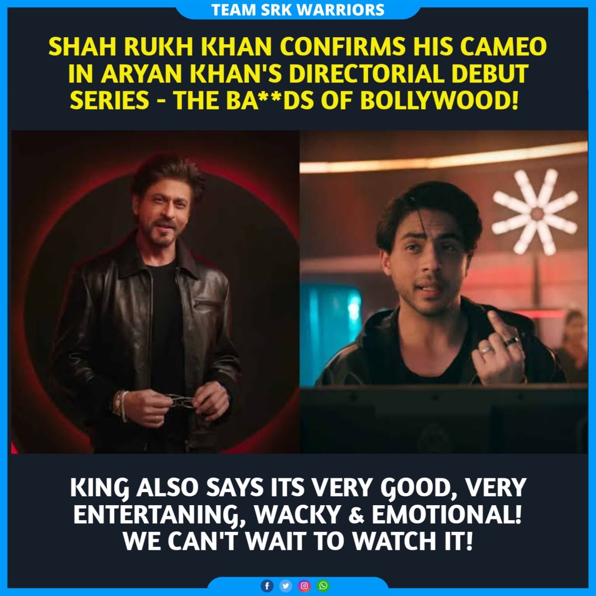 Breaking News:

Shah Rukh Khan confirms his cameo in Aryan Khan's directorial debut series - The Ba**ds of Bollywood! ❤️🔥

#ShahRukhKhan #AryanKhan #TheBadsOfBollywood #AskSRK