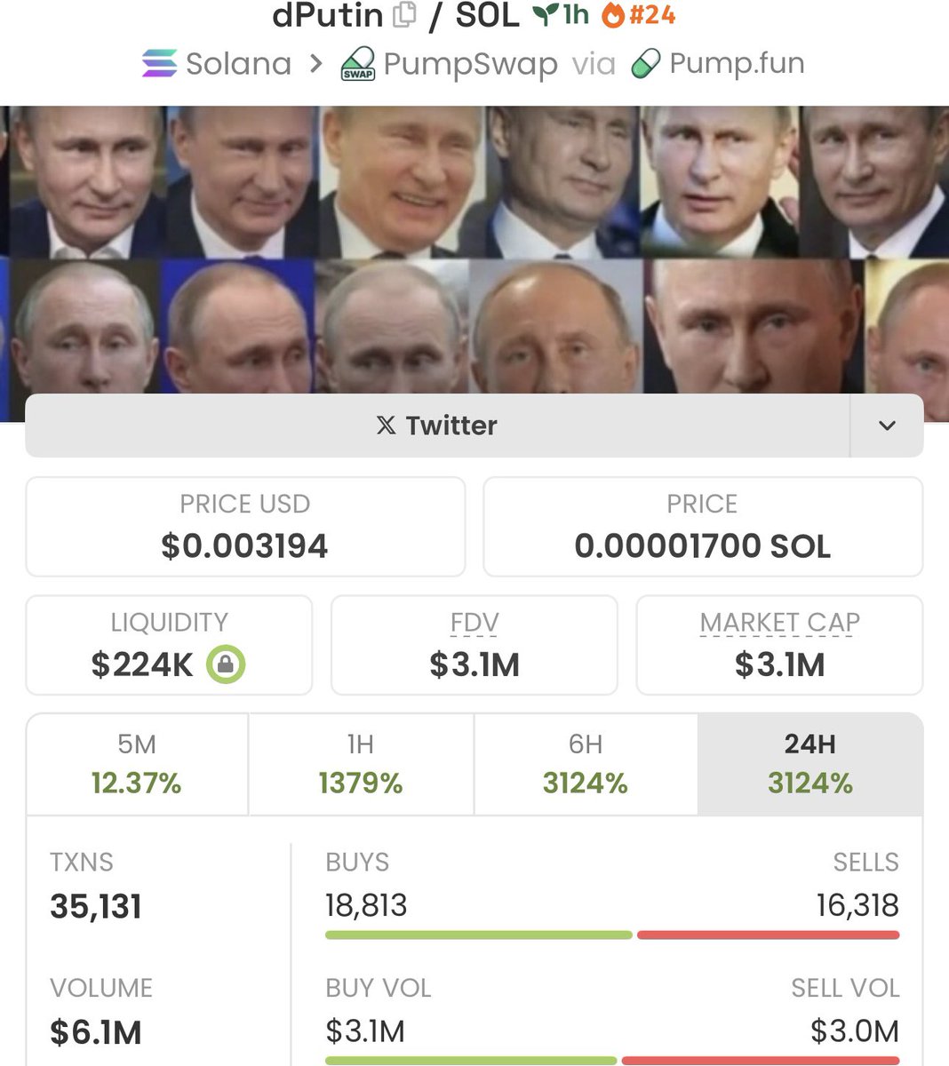 $dputin is up 632x 🚀
📈 From $4.9k → $3.1m MCAP 🔥

Get early entries on trending Solana memecoins before they take off.
I share high-conviction calls first in my private alpha Telegram.

DM me now to get started.

Ca: zyKiQQzNPsi8wNsi2vSVDjz5Y8b2UeUdQe6tUhbpump