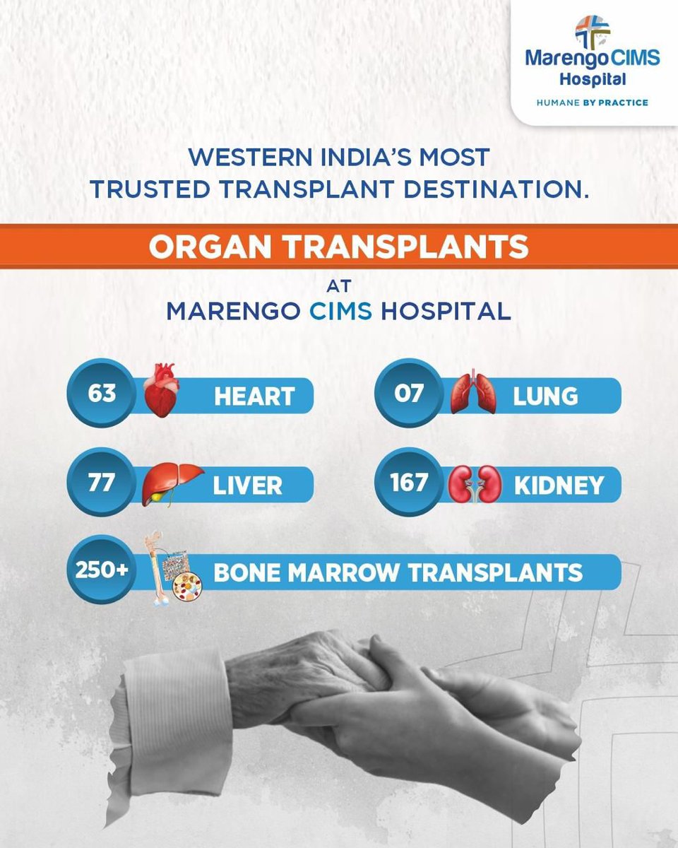 Western India’s Most Trusted Transplant Destination.

From hearts that beat stronger to lives renewed with kidneys, livers, lungs, and bone marrow — at Marengo CIMS Hospital, every transplant is a story of hope, healing, and a second chance at life.

#MarengoCIMSHospital