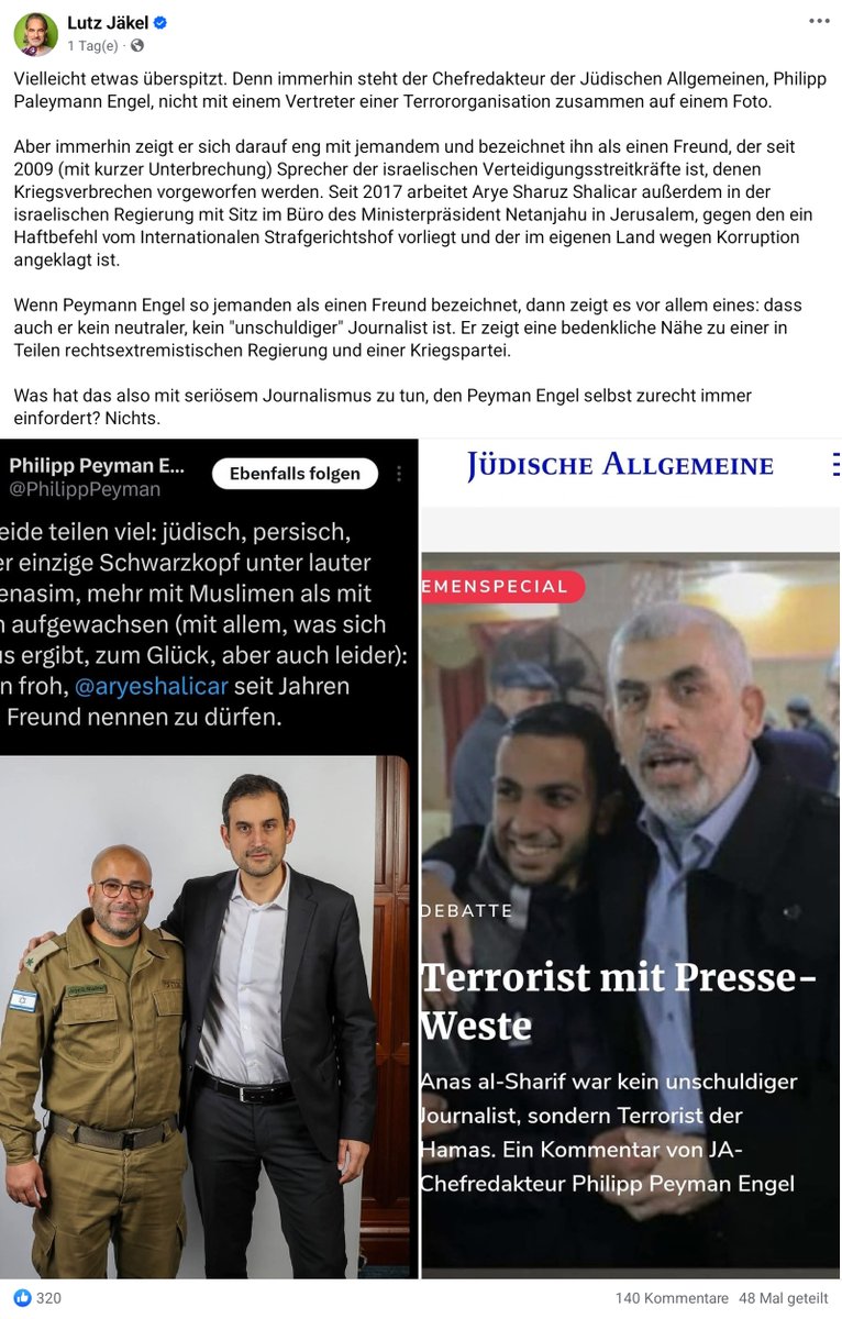 Ja, ich bin mit Jäkel aneinandergeraten, weil ich ihn für eine tendenziöse „Presseanfrage“ an mich exponiert habe.
Ja, Herr Jäkel scheint tatsächlich zu glauben, dass ein ehemaliger Soldat und MilBlogger ein „Sesselfurzer“ ist und ein Reisejournalist ein Experte für Krieg.
Ja,